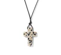TIANXIAOQWE Semplice ciondolo a forma di croce con lapislazzuli pasquali, filo di cera intrecciato a mano, accessorio per maglioni, 45cm, Pietra Legno, Cristallo