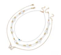 TIANXIAOQWE Set di tre pezzi di collana con ciondolo a forma di farfalla europea e americana con perline sottili e semplice catena a clavicola, Pietra, Quarzo