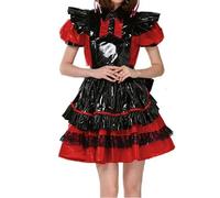 TIANXIAOQWE Sissy - Abito da cameriera plissettato con serratura, effetto bagnato, linea ad A, con grembiule, grande fiocco, per feste di Halloween, cosplay