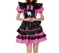 TIANXIAOQWE Sissy - Abito da cameriera plissettato con serratura, effetto bagnato, linea ad A, con grembiule, grande fiocco, per feste di Halloween, cosplay