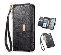 TIANYUE Custodia per Oukitel C59/C59 Pro, PU Pelle Portafoglio Custodia con 6 slot per carte, Cerniera Magnetica Flip Stand Cover per Oukitel C59/C59 Pro-Nero