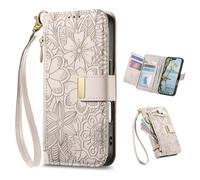 TIANYUE Custodia per Samsung Galaxy A55 5G, PU Pelle Portafoglio Custodia con 6 slot per carte, Cerniera Magnetica Flip Stand Cover per Samsung Galaxy A55 5G-Beige