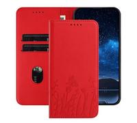 TIANYUE Custodia per TCL 605 4G in Pelle PU con Design Tulipano e Farfalla, Supporto Integrato e Porta Carte di Credito, Custodia per TCL 605 4G-Rosso