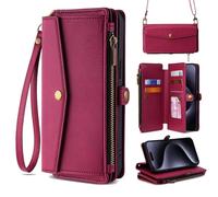 TIANYUE Custodia per vivo X200 FE, borsa in pelle PU Zipper Wallet Case con slot per schede stand Funzioni di copertura protettiva per vivo X200 FE-Rosso