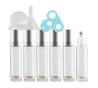 TIANZD 6 Pezzi 10ml Rotolo Trasparente su Bottiglia a Rullo Flacone con Coperchio Argento per Olio Essenziale in Vetro per Oli Essenziali Bottiglie in Vetro con 1x Apri, 1x Imbuto