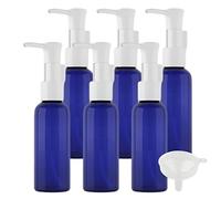 TIANZD 6 Pezzi 50 ml Blu Plastica Bottiglia Dispenser Vuoti, Rotondo Bottiglie con Pompa Bianco, Flaconi di Lozione in Ricaricabili, per Domestici per Doccia da Viaggio con Imbuto