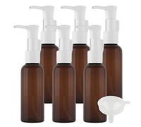 TIANZD 6 Pezzi 50 ml Marrone Plastica Bottiglia Dispenser Vuoti, Rotondo Bottiglie con Pompa Bianco, Flaconi di Lozione in Ricaricabili, per Domestici per Doccia da Viaggio con Imbuto