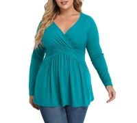 TIANZHU Top taglie forti da donna avvolgente baby doll camicia morbida tunica top elegante camicetta con scollo a V, XL-4XL, A11-verde chiaro, XL