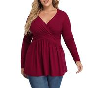 TIANZHU Top taglie forti da donna avvolgente baby doll camicia morbida tunica top elegante camicetta con scollo a V, XL-4XL, A03-vino Rosso, XXL