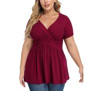 TIANZHU Top taglie forti da donna avvolgente baby doll camicia morbida tunica top elegante camicetta con scollo a V, XL-4XL, B03-vino Rosso, XL