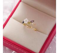 TIANZO Anelli in zircone di Cristallo alla Moda Anelli Aperti Regolabili in Foglia di Fiore Dolce Farfalla Regalo di Fidanzamento per Matrimonio Femminile