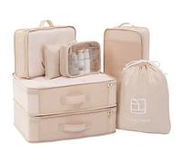 TianZong Set di 7 cubi per imballaggio, borse da viaggio per bagagli, organizer con borsa per scarpe (beige con borsa da toeletta)