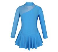 TiaoBug Abito da Pattinaggio Artistico sul Ghiaccio per Ragazze Bambine Concorso Gara di Pattinaggio di Figura Vestito da Balletto Pattinatrice a Maniche Lunghe 4-14 Anni Blu A 6 Anni