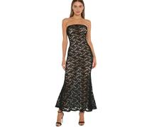 TiaoBug Abito Lungo da Festa Sera Discoteca Donna Trasparente in Pizzo Floreale Vestito da Sposa Damigella Cerimonia Nuziale Maxi Abito Aderente Senza Spalline Nero L