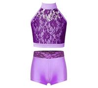 TiaoBug Bambina Completo Short Danza Costume Spettacolo Bambino Tuta Lucida | La Danza E La Ginnastica,Short A Vita Alta,Per Il Balletto,Ciclismo,Jazz,Samba,Pattinaggio Artistico,Esercizio,Sport