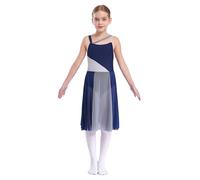TiaoBug Bambina Vestito da Ballo Elegante Senza Maniche Abito da Danza Balletto Lirica Contemporanea Leotards Body Ginnastica Artistica Danza Classica Moderna Latino Blu 11-12 Anni