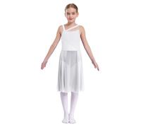 TiaoBug Bambina Vestito da Ballo Elegante Senza Maniche Abito da Danza Balletto Lirica Contemporanea Leotards Body Ginnastica Artistica Danza Classica Moderna Latino Bianco 13-14 Anni