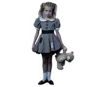 TiaoBug Bambini Streghetta Costume Bambola Spaventosa Bambine Stracciosa | Colletto Da Bambola,Vestito A Trapezio Spaventosa,Quadretti Bianchi E Neri,Festa Di Compleanno,La,Costume Per Halloween