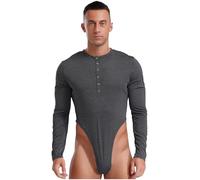 TiaoBug Body da Ginnastica da Uomo Tuta da Ballo Latino Americano Tango Balletto Leotard Jumpsuit Tutine con Bottoni Body da Pattinaggio Artistico Allenamento Dancewear Grigio XXL