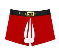 TiaoBug Boxer Uomo Natalizio Divertente Velluto Tanga Thong Slip da Babbo Natale Cavallo Aperto Pantaloncini Corti Mutande Natalizia Perizoma Biancheria Intima Underwear Rosso M