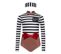 TiaoBug Costume da Carcerato Bambino e Bambina con Berretto Jumpsuit Uniforme Prigioniero Detenuto Galeotto Criminale Costumi in Maschera Costume Carnevale Halloween Natale Mogano 13-14 anni
