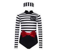 TiaoBug Costume da Carcerato Bambino e Bambina con Berretto Jumpsuit Uniforme Prigioniero Detenuto Galeotto Criminale Costumi in Maschera Costume Carnevale Halloween Natale Nero 9-10 anni