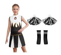 TiaoBug Costume da Cheer-Leader per Ragazze Vestito Cheerleading con Pompon e Calzini Uniforme Scolastica per Scuola e Feste Costume Canervale Festa di Halloween Nero 2-3 anni