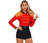 TiaoBug Costume da Direttore di Circo Donna Nappa Body da Domatrice Circo con Frange Leotard da Maestro di Circo Uniforme Presentatore Costume Festa di Halloween Carnevale Rosso M
