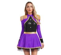 TiaoBug Costume da Direttore di Circo Donna Vestito da Banda Majorette con Nappe Paillettes Body da Maestro di Circo Ringmaster Costume Carnevale Halloween Viola S