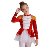 TiaoBug Costume da Domatrice per Bambina Costume Presentatore del Circo Vestito Balletto Danza Ballerina Leotards da Maestro del Circo Costume Carnevale Halloween Natale Rosso 9-10 anni