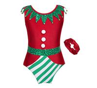 TiaoBug Costume da Elfo di Natale da Bambina Abito Natalizio Pailiettes Body da Ballo Danza Classica Ginnastica Leotards Senza Maniche Carnevale Bodysuit Jumpsuit Dancewear Rosso 9-10 Anni