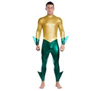 TiaoBug Costume da Nettuno Dio dei Mari da Uomo Tuta da Re dei Mari Lucida Jumpsuit da Poseidone Dio Greco Costume Cosplay Carnevale Festa di Halloween Oro&Verde L