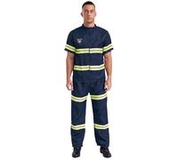 TiaoBug Costume da Pompiere per Uomo 4 Pezzi Costume Vigile del Fuoco Giacca Cintura Pantaloni Casco Costumi in Maschera Costume Carnevale Festa di Halloween Blu scuro 160