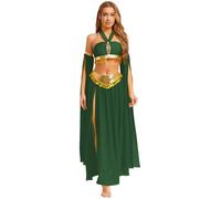 TiaoBug Costume Danza del Ventre Donna Vestito Danzatrice del Ventre Ballo Indiano Arabo Abito da Ballo Lirico Contemporaneo Crop Top Gonna Lunga Costume Carnevale Halloween Verde L