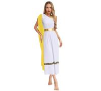 TiaoBug Costume Dea Greca Romana Donna Vestito Divinità Atena Olimpia Abito Toga Dio Greco Romano Vestito da Regina Egiziana Costume Carnevale Halloween Natale Giallo M