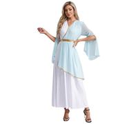 TiaoBug Costume Imperatore Romana Donna Vestito Dea Greca Romna Antica Toga per Romani e Greci Abito da Principessa Scollo a V Costume Carnevale Festa di Halloween Natale Azzurro chiaro L