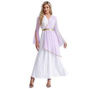 TiaoBug Costume Imperatore Romana Donna Vestito Dea Greca Romna Antica Toga per Romani e Greci Abito da Principessa Scollo a V Costume Carnevale Festa di Halloween Natale Lavanda L