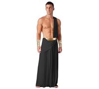 TiaoBug Costumes Costume Toga Greca per Uomo Costume da Dio Greco/Romano Antico Costume Faraone Egizio Una Spalla Vestito Gonna Lunga Costume Carnevale Festa di Halloween Nero S