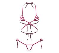 TiaoBug Donna Micro Bikini Estremo Set di Micro Bikini per Donne Nightwear Top E Mutande Reggiseno Bra con Mutandine Tiny Mare Rosa Scuro Taglia Unica