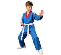TiaoBug Kimono Karate Bambino e Ragazzo Vestito Taekwondo Arti Marziali MMA Uniforme da Combattimento Scollo a V Giacca con Cintura + Pantaloni Costume Competizione Blu 11-12 anni