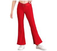 TiaoBug Leggings Svasati Bambine e Ragazze Pantaloni Sportivi da Ballo Latino Americano Tango Pantalone da Danza Yoga Pilates Pantaloni a Zampa d'Elefante Danza Moderna Jazz Rosso 13-14 Anni