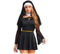 TiaoBug Nun Costume da Suora Donna Vestito Sorella Convento Abito da Chiesa Gioco di Ruolo Vestito Suora Costume Cosplay Carnevale Halloween Natale Nero XL