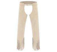 TiaoBug Pantaloni da Cowboy da Uomo in Pelle Scamosciata Pantaloni Senza Cavallo Hippie Abito Tradizionale Cowboy Rodeo Ranger Costume Carnevale Halloween Beige S