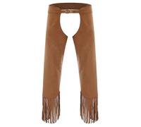 TiaoBug Pantaloni da Cowboy da Uomo in Pelle Scamosciata Pantaloni Senza Cavallo Hippie Abito Tradizionale Cowboy Rodeo Ranger Costume Carnevale Halloween Marrone XXL