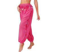TiaoBug Pantaloni da Donna per la Danza del Ventre Danze Tribali Harem Yoga Pantaloni Lanterna con Spacco Laterale con Paillettes Chiffon Pantaloni Larghi da Danza Yoga Rosa Caldo Taglia Unica