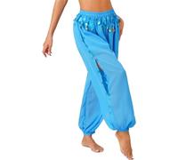 TiaoBug Pantaloni Harem per Danza del Ventre e Yoga con Spacco Laterale in Chiffon con Paillettes - Danze Tribali