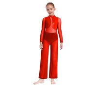 TiaoBug Ragazza Body Ginnastica Artistica Tuta Intera da Pattinaggio Artistico Balletto Leotards Body Danza Classica Moderna Jumpsuit Tutina Dancewear Performance Rosso 9-10 anni