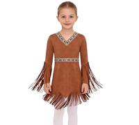 TiaoBug Ragazze Costume da Indiano Selvaggio West Costumi Nativi Americani Vestito da Indiana d'America con Frange Nappe Costume Cowgirl Texana Carnevale Halloween Umbra 9-10 anni