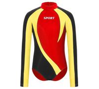 TiaoBug Ragazzo Ginnastica Leotards Camicia Body da Ballo Latino Americano Tango Body Danza Classica Moderna Standard Valzer Manica Lunga Jumpsuit Sportiva da Allenamento Rosso 13-14 anni