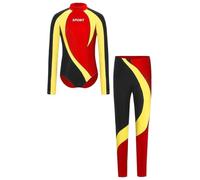 TiaoBug Ragazzo Ginnastica Leotards con Leggings Camicia Body da Ballo Latino Americano Tango Body Danza Classica Moderna Standard Valzer Manica Lunga Jumpsuit Sportiva Rosso 7-8 anni